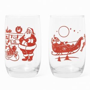 Vintage Red Santa ‘Twas the Night Before‎ Christmas Glasses 1950s Sealtest Promo